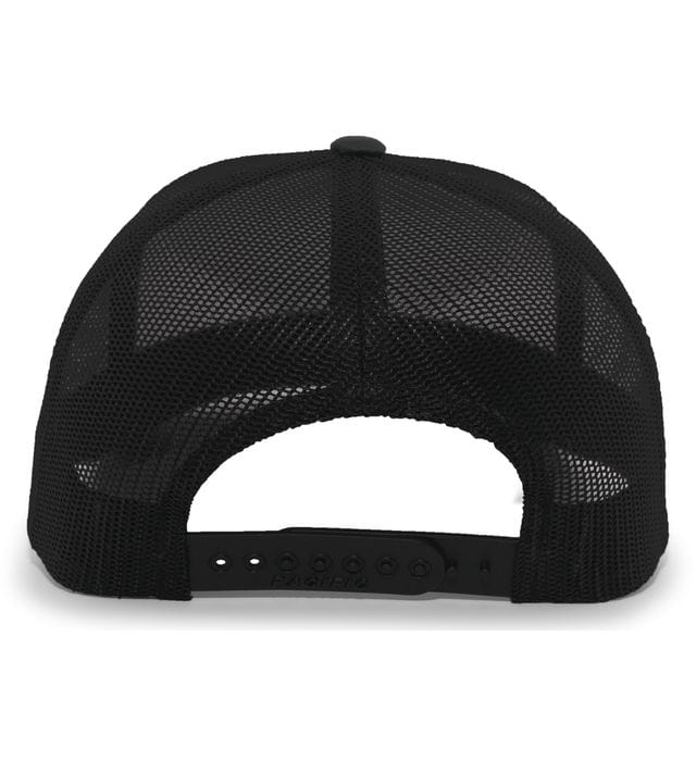 Back view of the Fiji 5-Panel Trucker Snapback – Limited Edition by Augusta Sportswear, featuring black mesh and an adjustable closure—ideal for any Fiji Rugby hat fan.