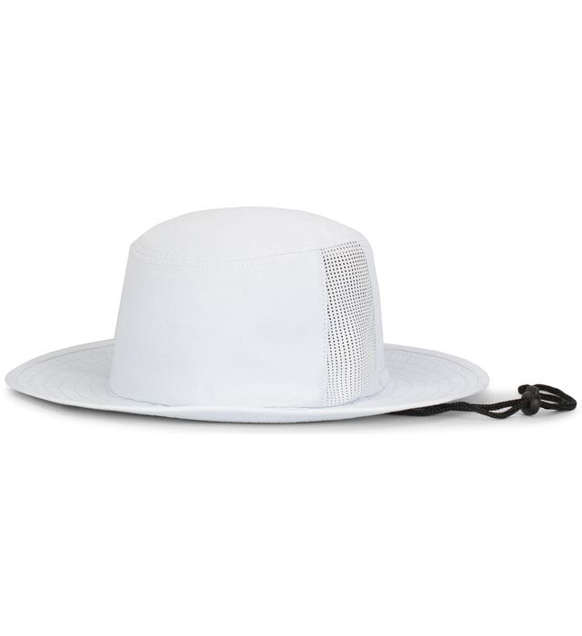 A Perforated Legend Boonie hat made from moisture wicking fabric, with an adjustable feature, on a white background by Augusta Sportswear.