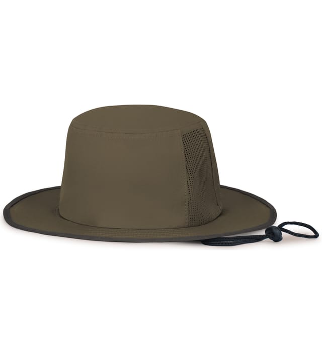 An Augusta Sportswear Perforated Legend Boonie hat with a black band made of moisture-wicking fabric.