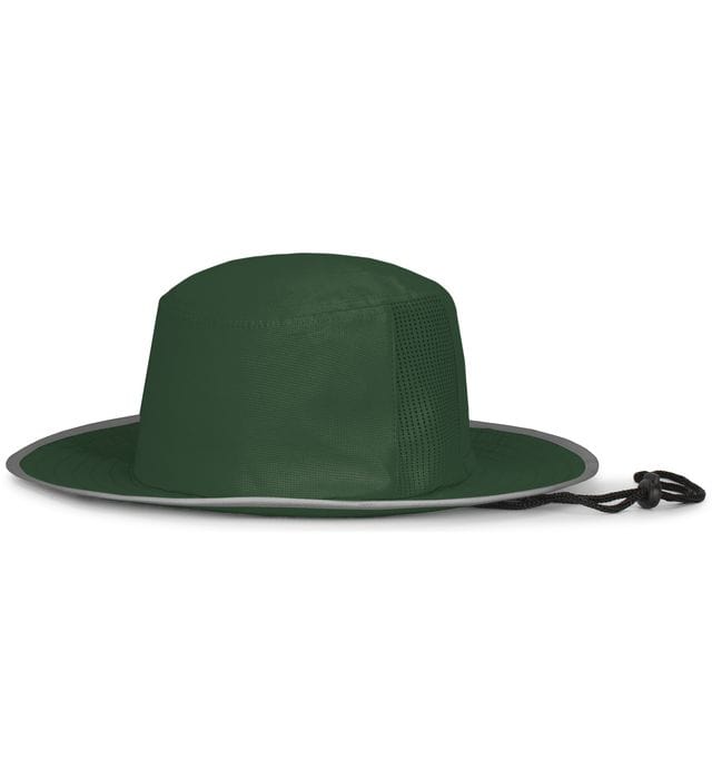 An Augusta Sportswear Perforated Legend Boonie hat made with moisture wicking fabric on a white background.