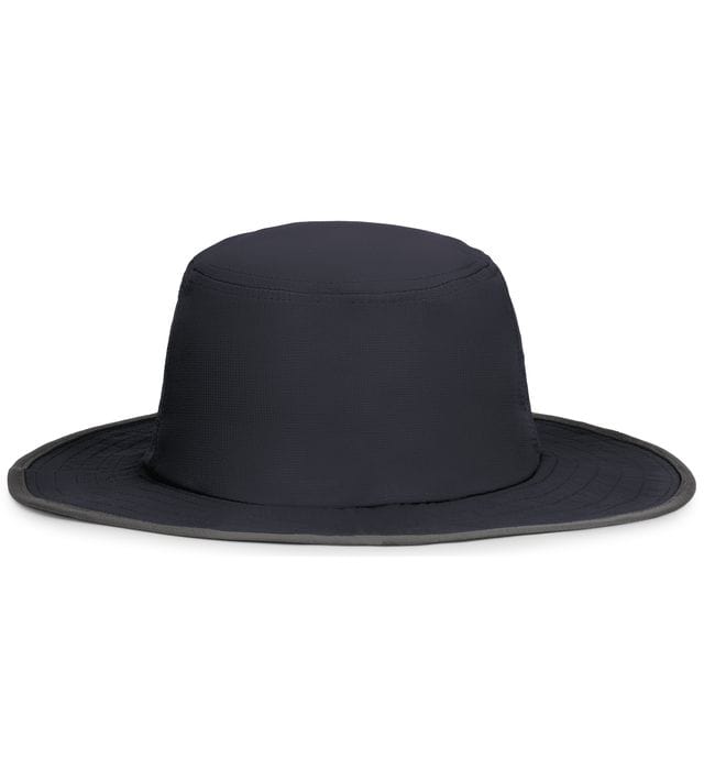 An Augusta Sportswear black Perforated Legend Boonie hat made of moisture-wicking fabric, on a white background.