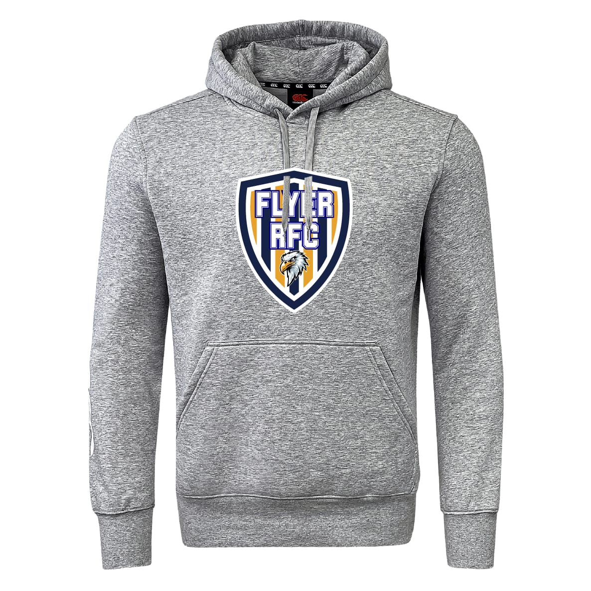 The Franklin County High School Rugby Club Hoodie by WRS Canterbury features a front pocket and bold shield logo—perfect for rugby fans.