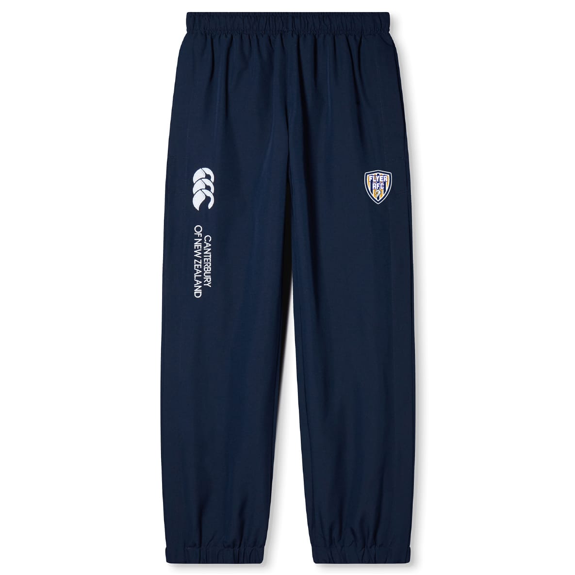 The Franklin County High School Rugby Cuffed Hem Stadium Pant by EMB Canterbury features an elastic waistband, cuffed hem, and school emblems—ideal men's stadium pants offering sporty comfort and style.