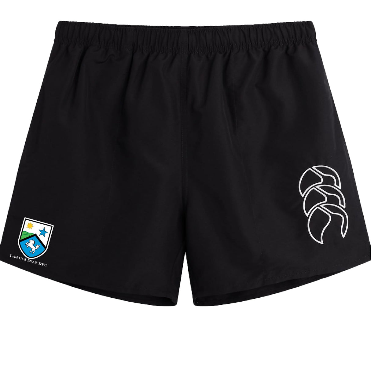 The Las Colinas Rugby Tactic Short by EMB Canterbury features a white logo on the right leg and a Lake Owen USA patch on the left, making it ideal gym training gear for versatile workouts.