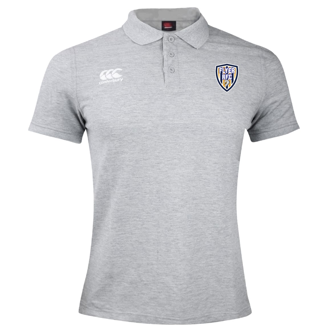 Light grey Franklin County High School Rugby Waimak Polo by EMB Canterbury, featuring the school badge on the left chest and a white Canterbury logo on the right in classic CCC Waimak style.