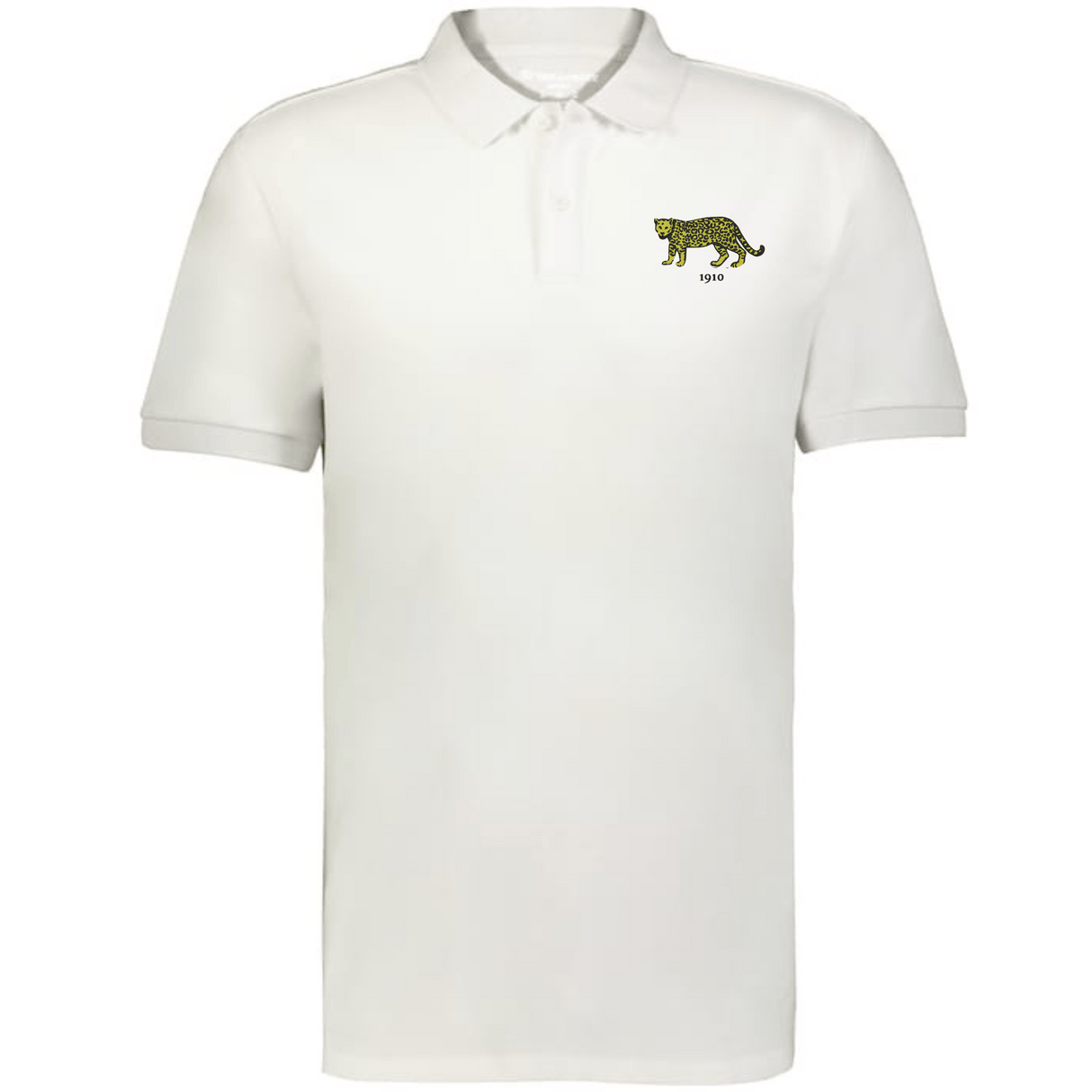 The EMB Augusta Nations of Rugby Argentina Vintage Polo is a plain white shirt with a small embroidered leopard and "1910" on the left chest, inspired by classic Argentina rugby style.