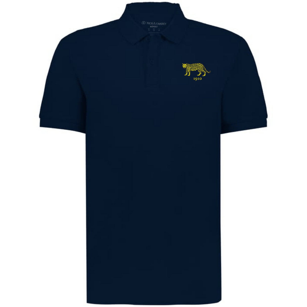 The EMB Augusta Nations of Rugby Argentina Vintage Polo is a navy blue shirt featuring a small yellow leopard and "1910" on the left chest, inspired by classic Argentine rugby style.