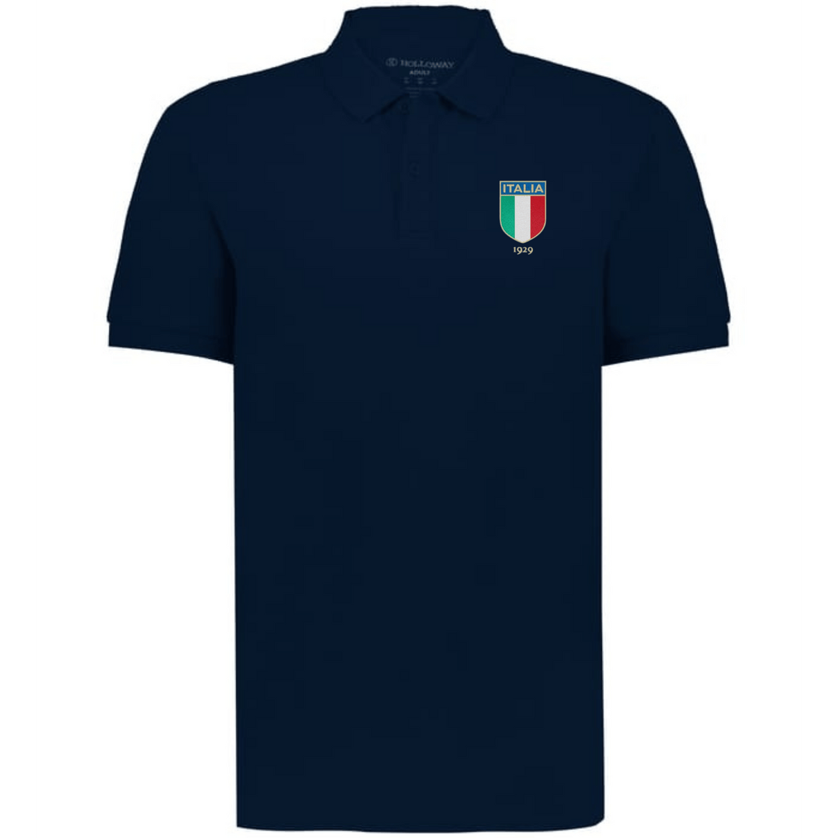 The EMB Augusta Nations of Rugby Italy Vintage Polo is a navy blue cotton pique shirt with an Italy flag crest and "ITALIA 1999" on the left chest, inspired by classic rugby styles.