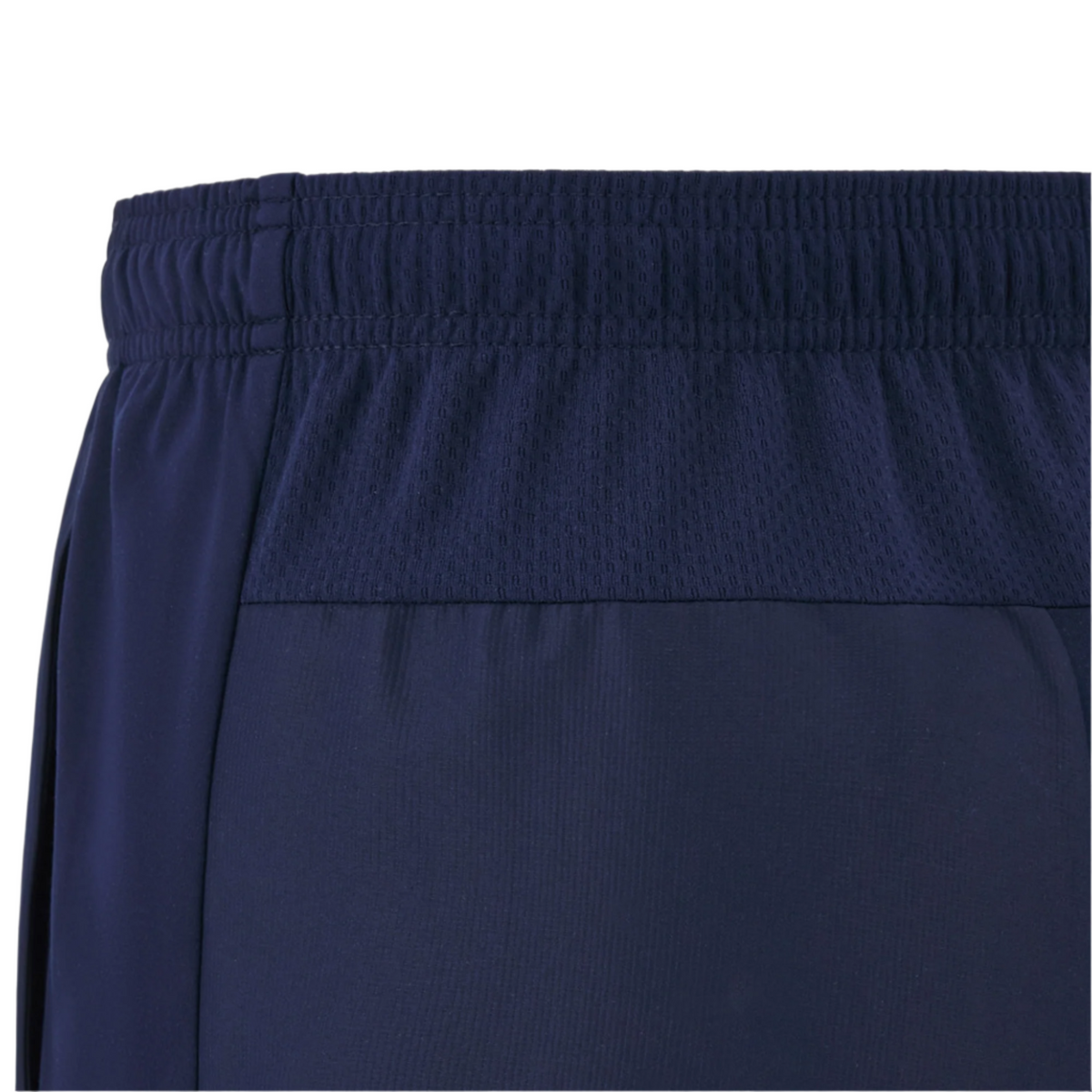 Close-up of the waistband and upper section of the Scotland 25/26 Player Training Short by Macron, featuring an elastic band and mesh detailing for athletic performance.