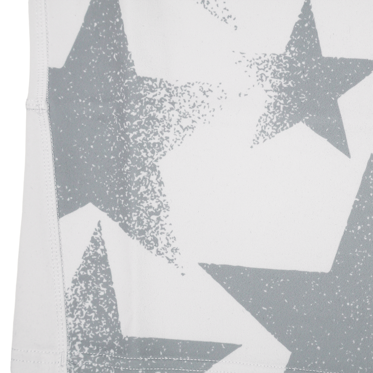 Close-up of the Women's USA Rugby WRWC 25 Away Bodyfit Shirt by Macron, showcasing white fabric with large and small gray stars—some with a faded, distressed look—just like on the official jersey.