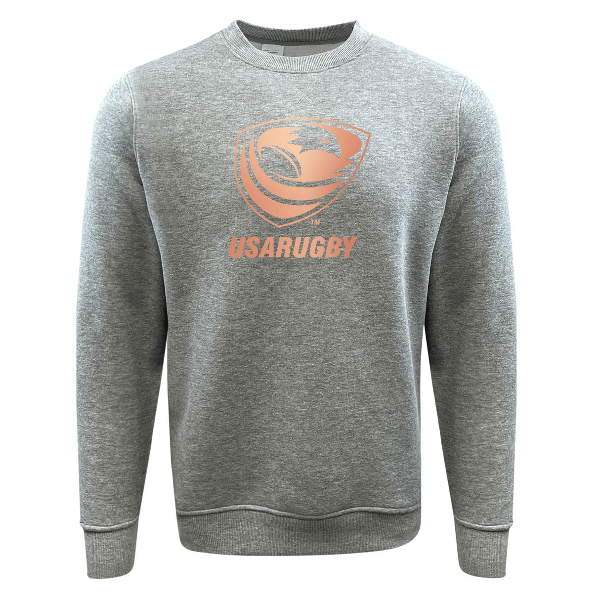 The WRS Augusta USA Rugby Bronze Fleece Crewneck Sweatshirt is a grey crew neck featuring a prominently printed USA Rugby logo on the front, celebrating the Women's bronze medal victory.