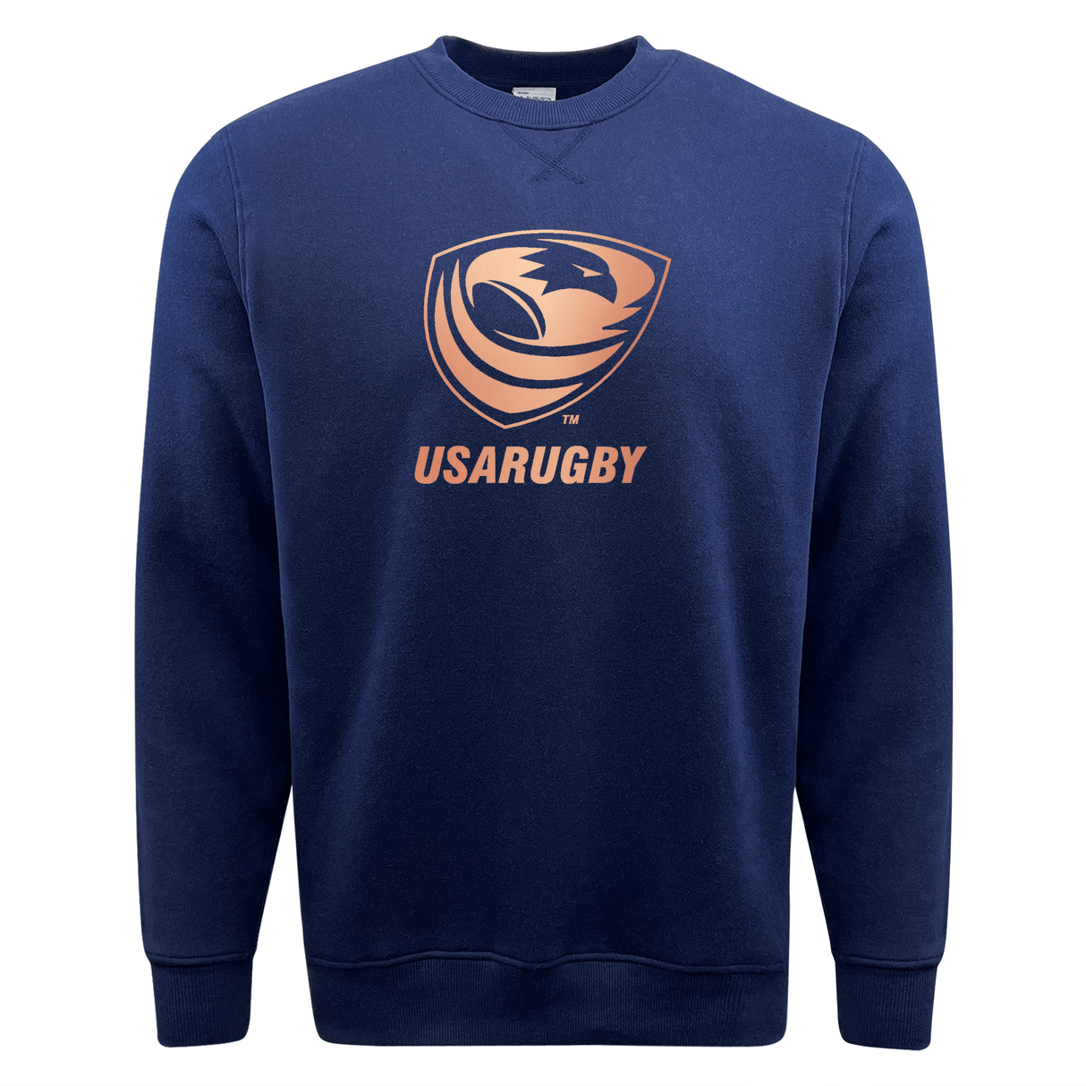 The USA Rugby Bronze Fleece Crewneck Sweatshirt by WRS Augusta showcases the USA Rugby logo and the text "USARUGBY" in orange on the front, echoing a women's bronze medal victory.