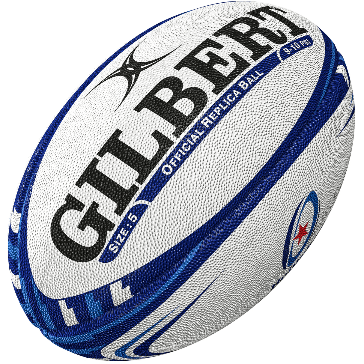A close-up of a Gilbert Heineken Champions Cup Replica Ball with prominent branding and textured Gilbert grip.