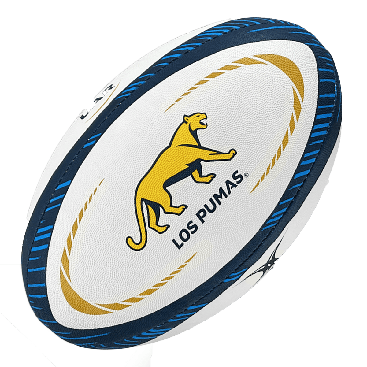 The Gilbert logo adorns this Pumas Replica Rugby Ball by Gilbert, making it a must-have for fans and players alike.