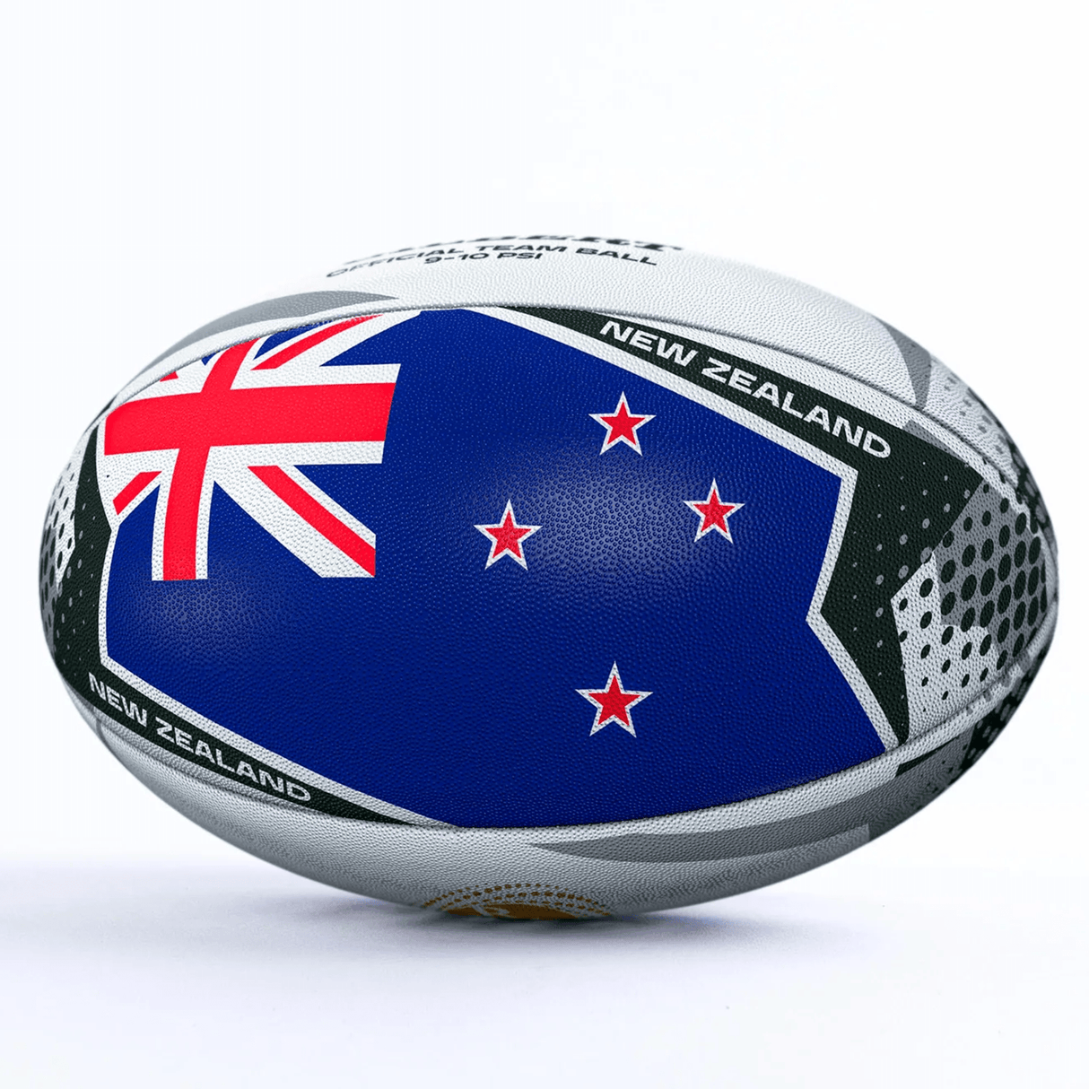 The Gilbert Women's Rugby World Cup 25 New Zealand Team Ball features a New Zealand flag design and "New Zealand" text—an ideal keepsake for Women's RWC 2025 fans or any Rugby World Cup supporter.