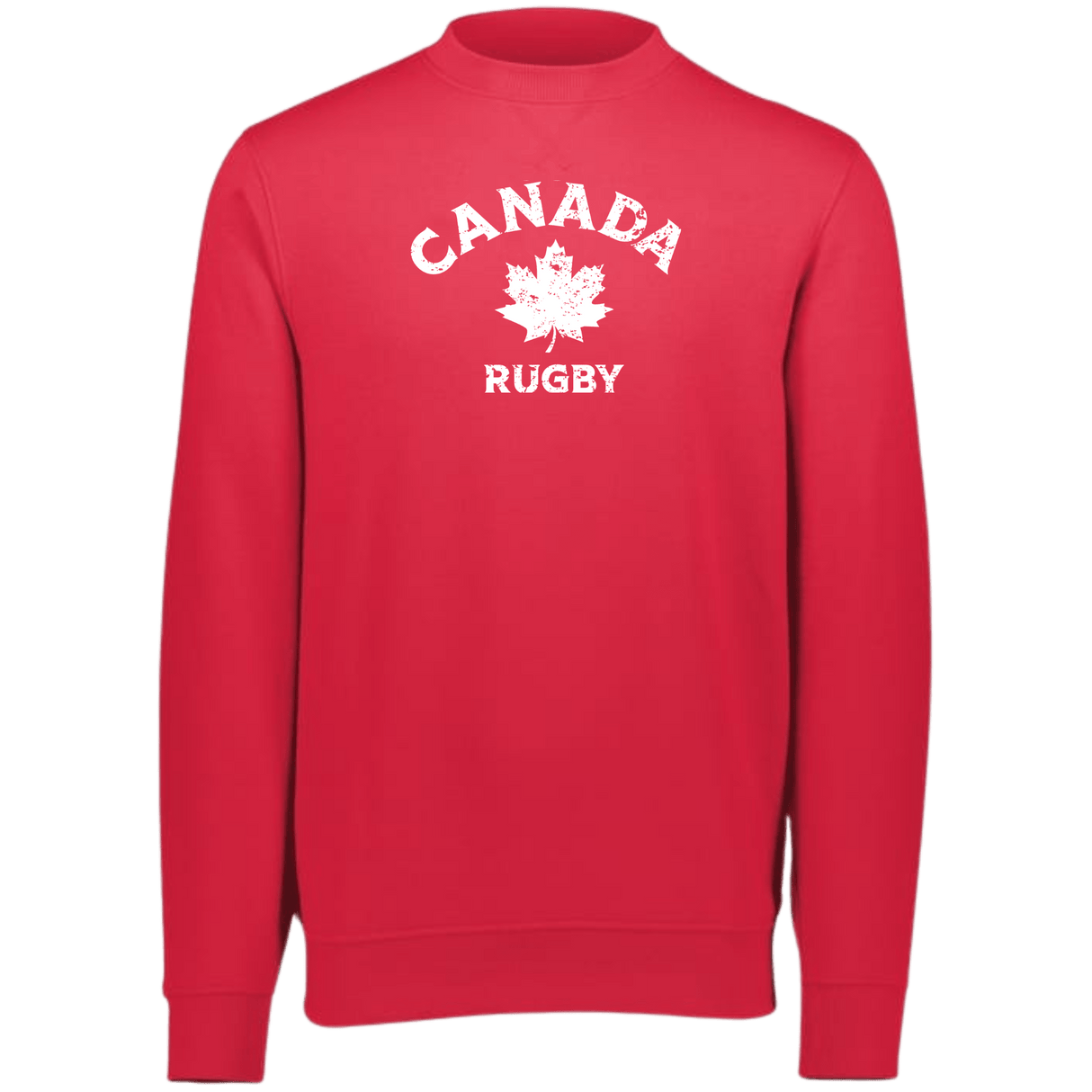 Nations of Rugby Canada rugby fleece crewneck sweatshirt with white text and maple leaf graphic by WRS Augusta.