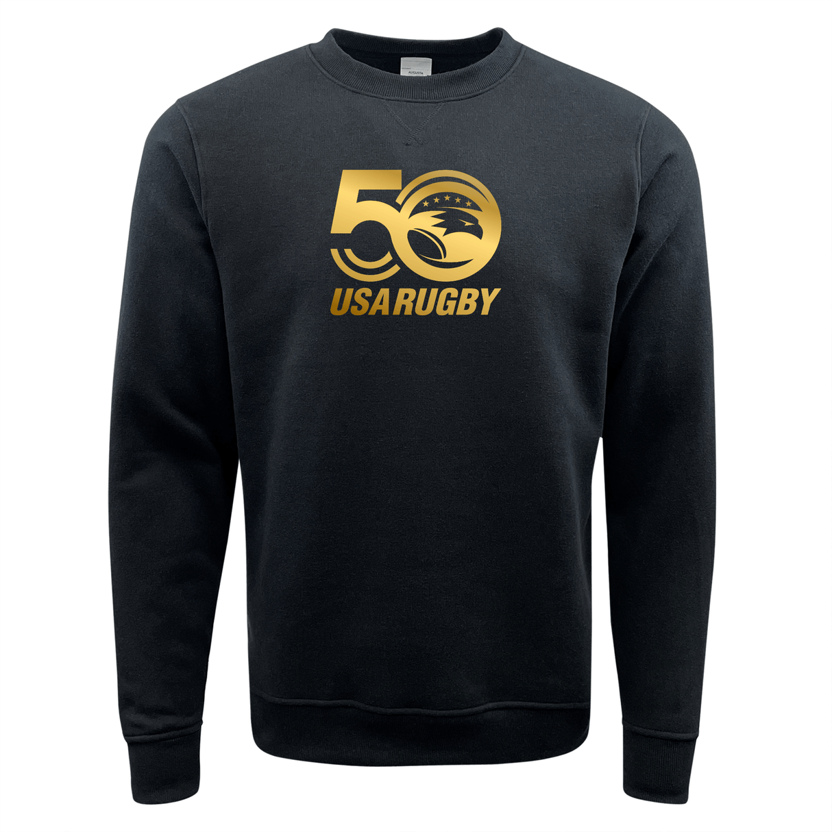 Celebrate USA Rugby's 50th Anniversary with the WRS Augusta sweatshirt, showcasing a golden "50 USA Rugby" logo on its fleece crewneck design.