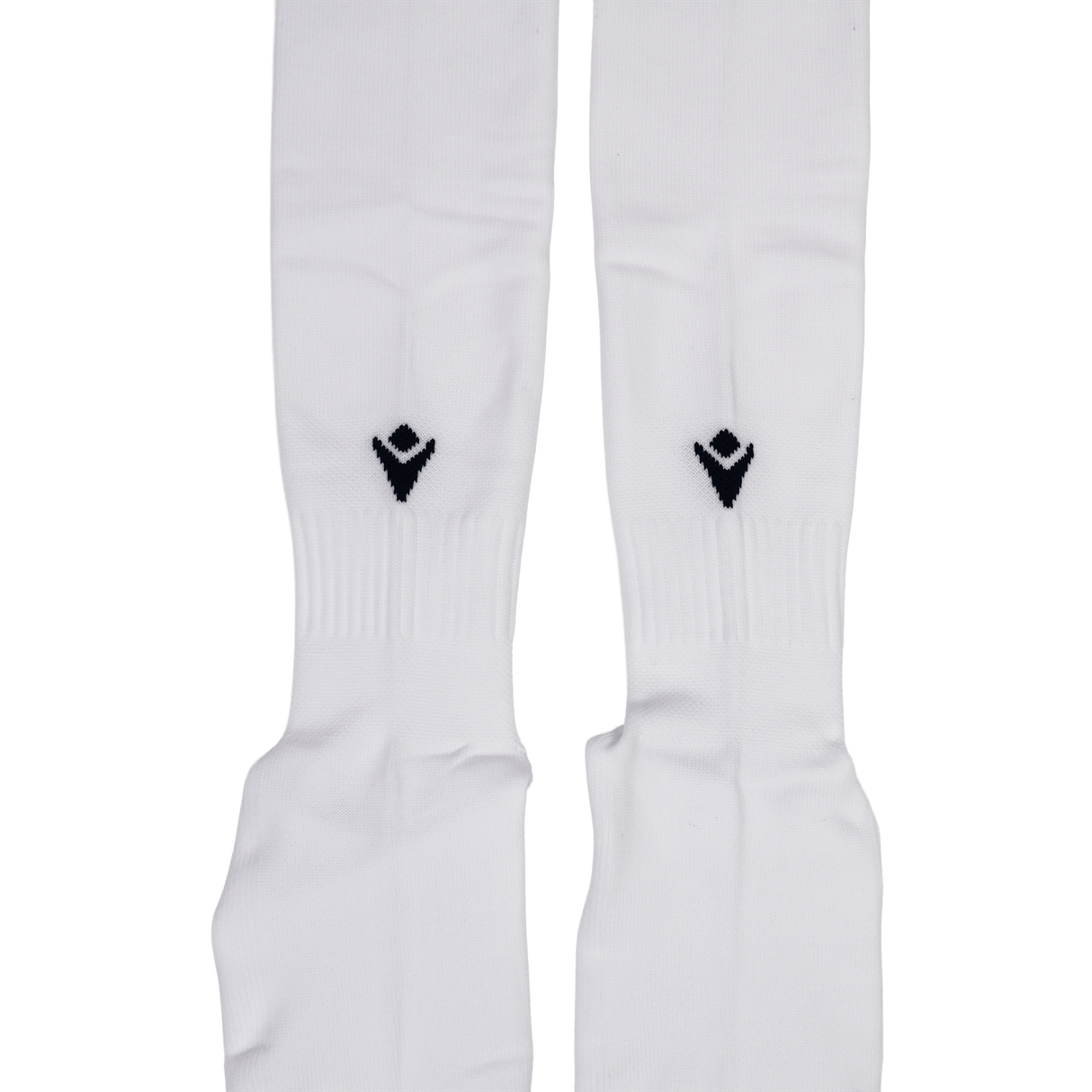 The USA Rugby 24/25 Replica Away Socks by Macron are long white socks featuring a small black geometric logo near the top, inspired by official USA Rugby away gear.