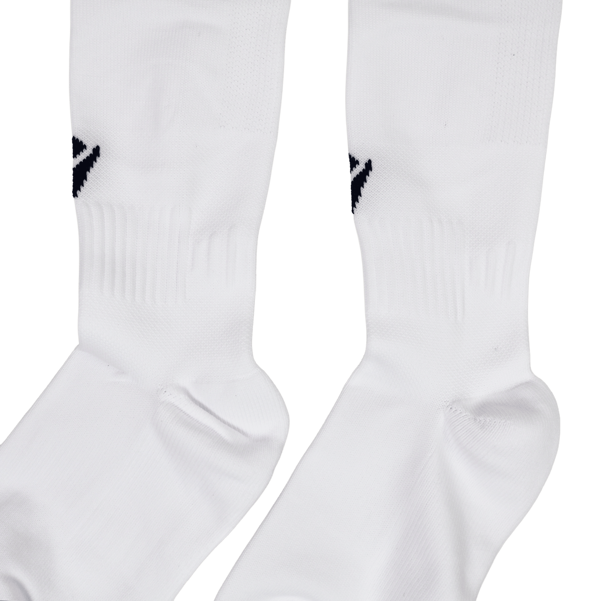 Show your support in style with the USA Rugby 24/25 Replica Away Socks by Macron—a pair of white crew socks featuring a small black logo near the top, perfect for fans.