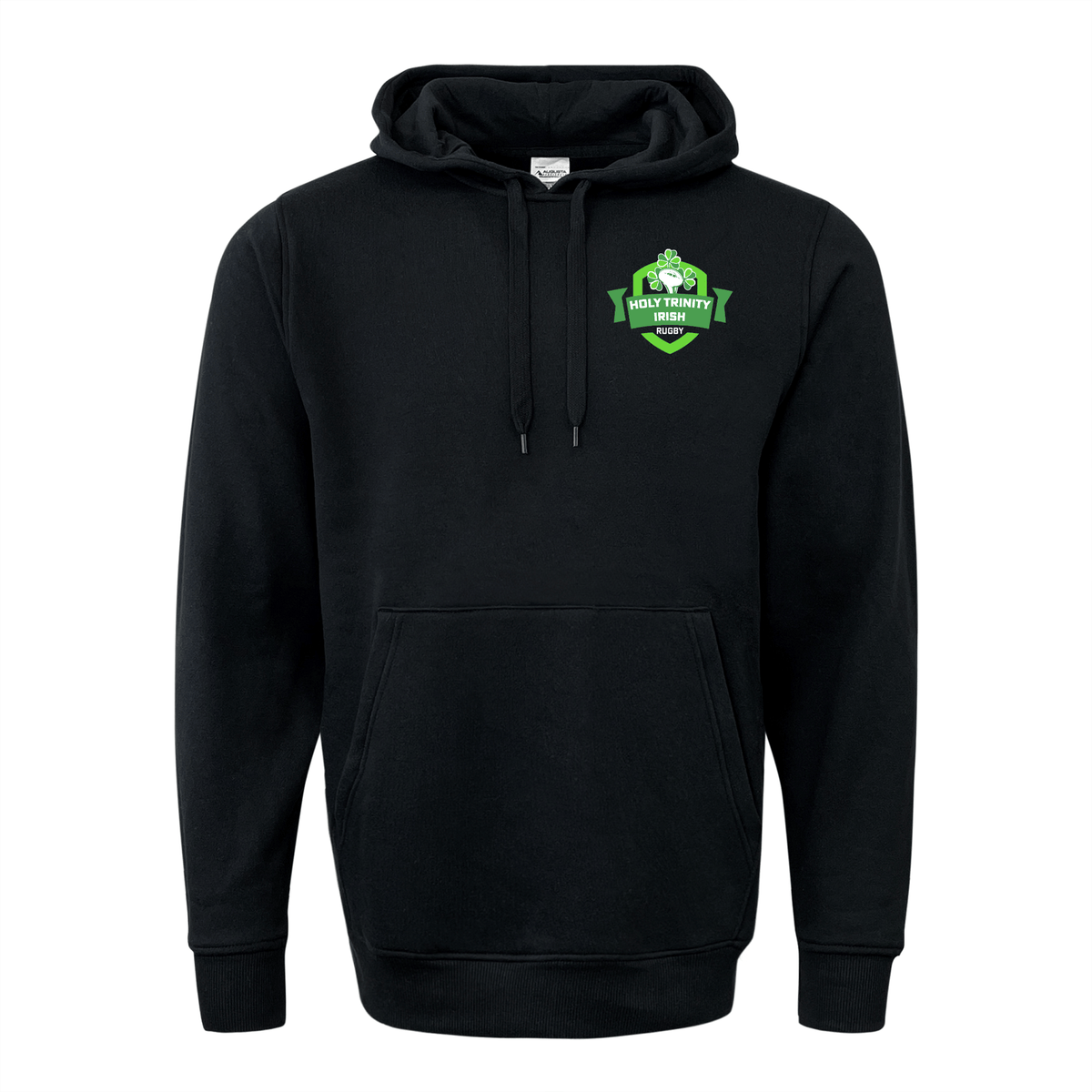 A Holy Trinity Rugby 60/40 Fleece Pullover Hoodie by WRS Augusta Sportswear with a green logo.