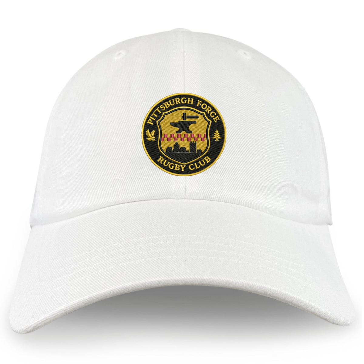 The EMB S&S Activewear Pittsburgh Forge Adult Low-Profile Cotton Twill Dad Cap features the club logo embroidered on the front center.
