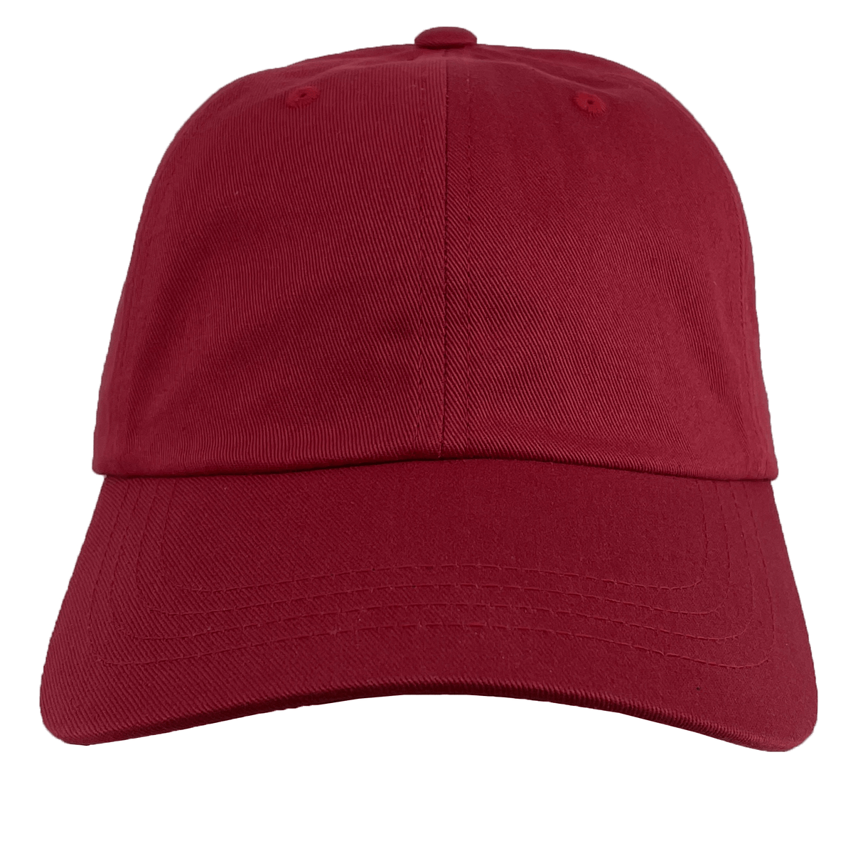 The S&S Activewear Adult Low-Profile Cotton Twill Dad Cap in classic red is featured from the front against a white background.