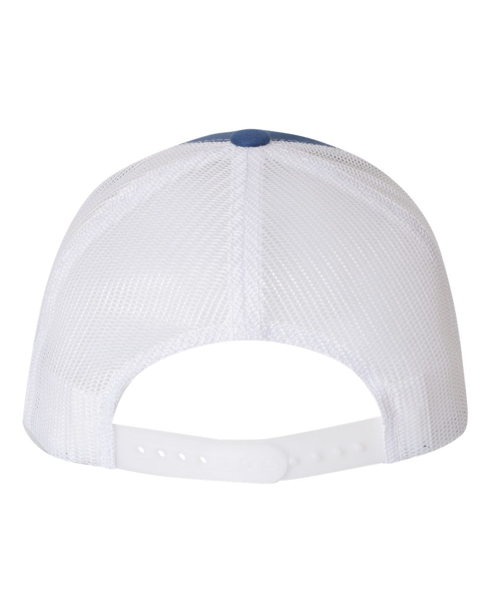 Back view of the S&S Activewear Retro Trucker Cap, showcasing mesh panels and an adjustable snapback closure.