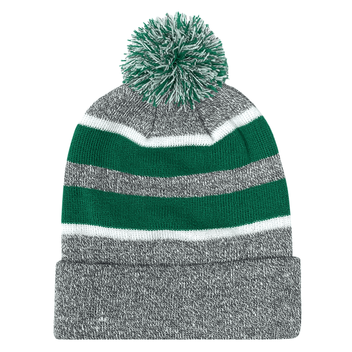 An Augusta Sportswear Hooped Knit Fold Over Pom-Pom Beanie in a stylish contrast stripe design made from acrylic fabric.