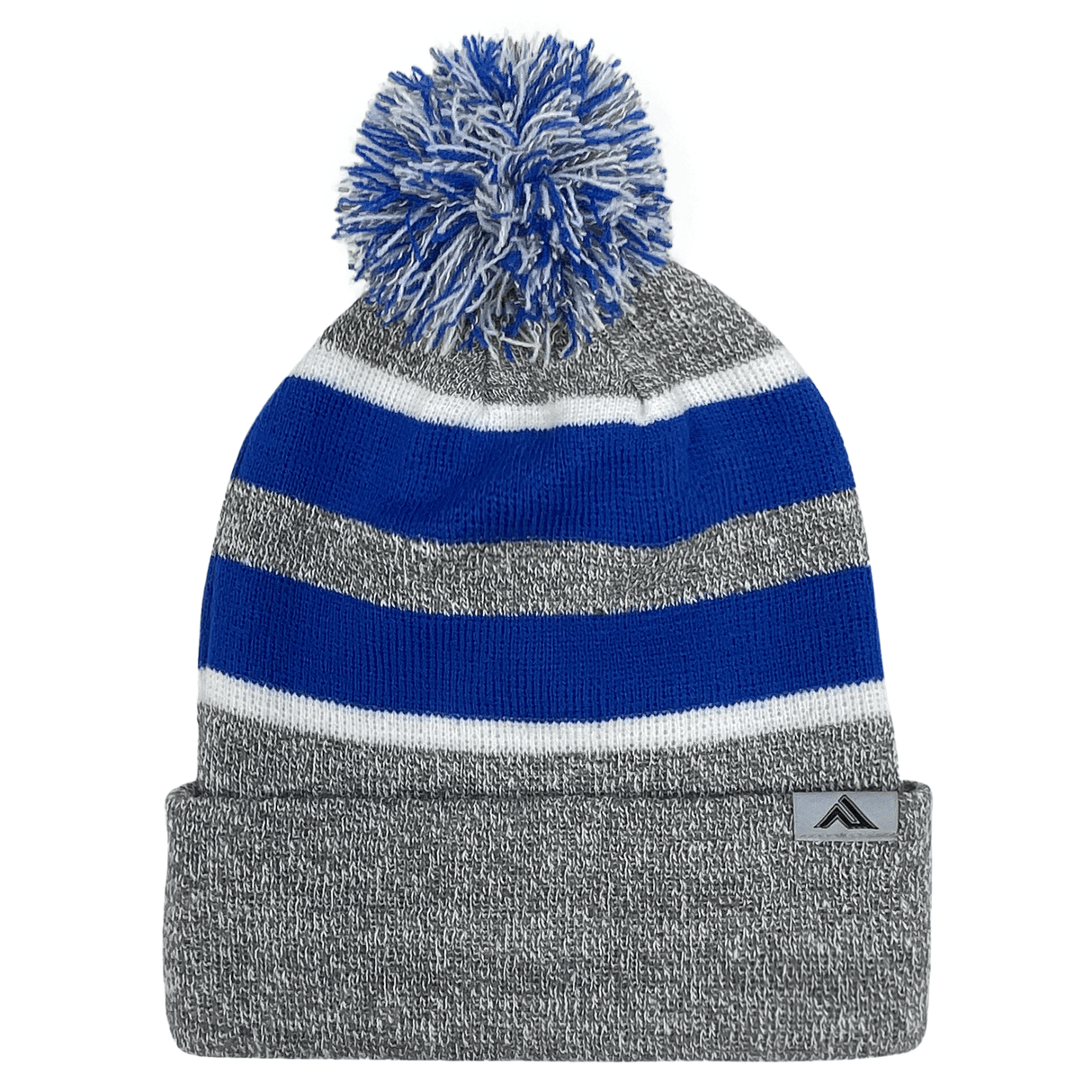 A Hooped Knit Fold Over Pom-Pom Beanie made with acrylic fabric, by Augusta Sportswear.