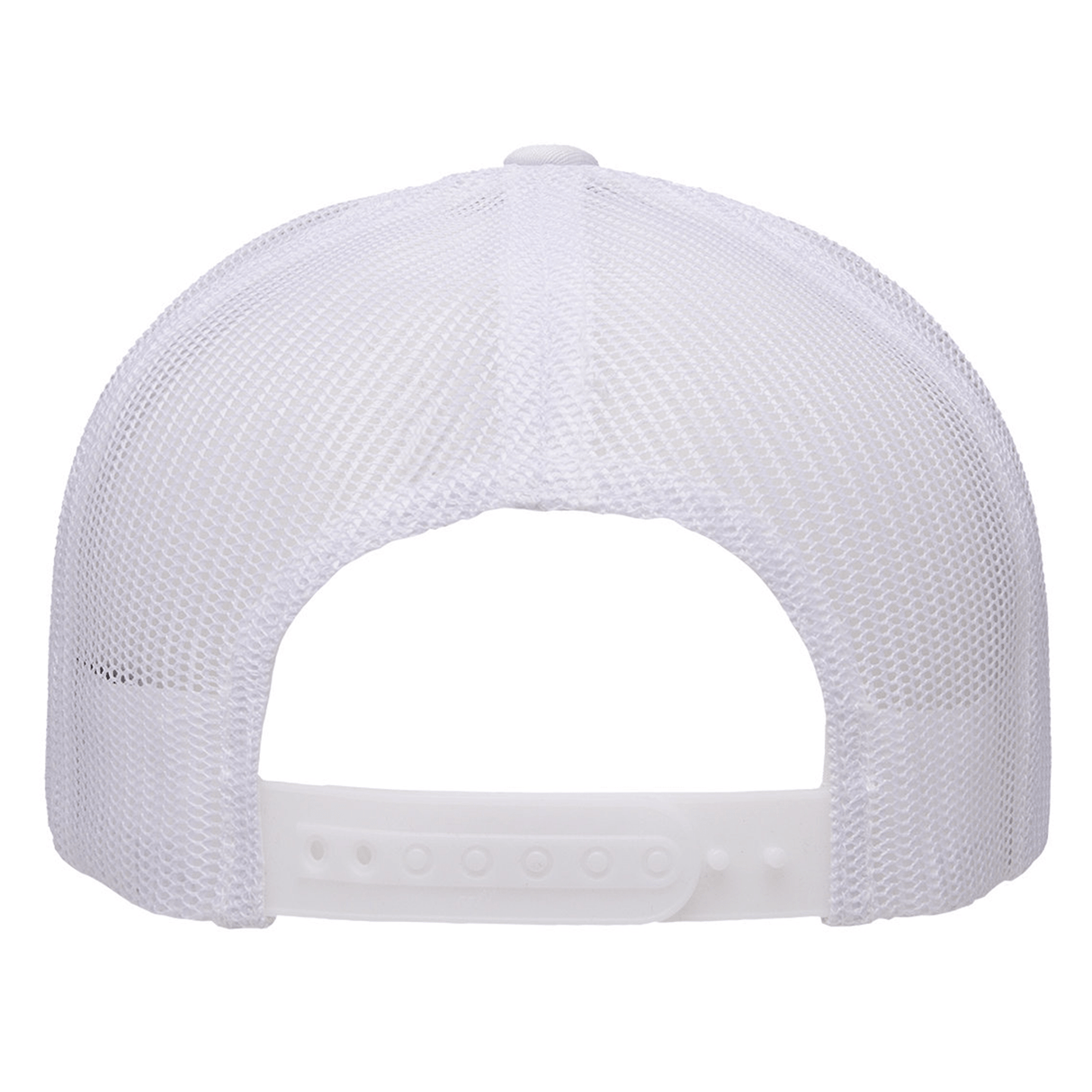 Back view of the S&S Activewear Retro Trucker Cap highlighting its white mesh and adjustable snapback closure.