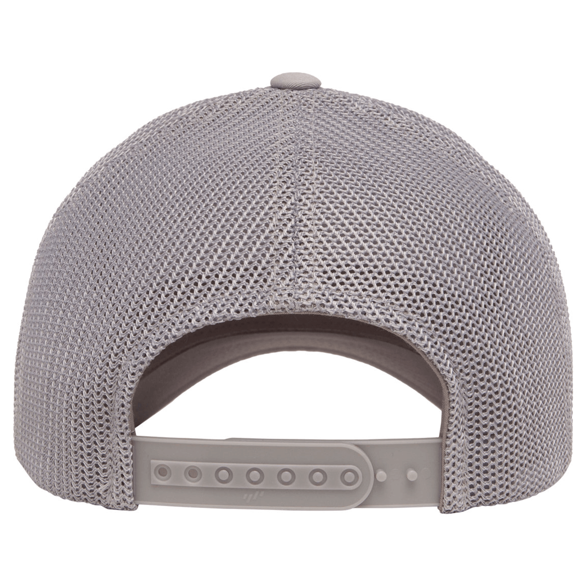 Back view of the S&S Activewear Retro Trucker Cap in gray, featuring mesh panels and an adjustable snapback closure.