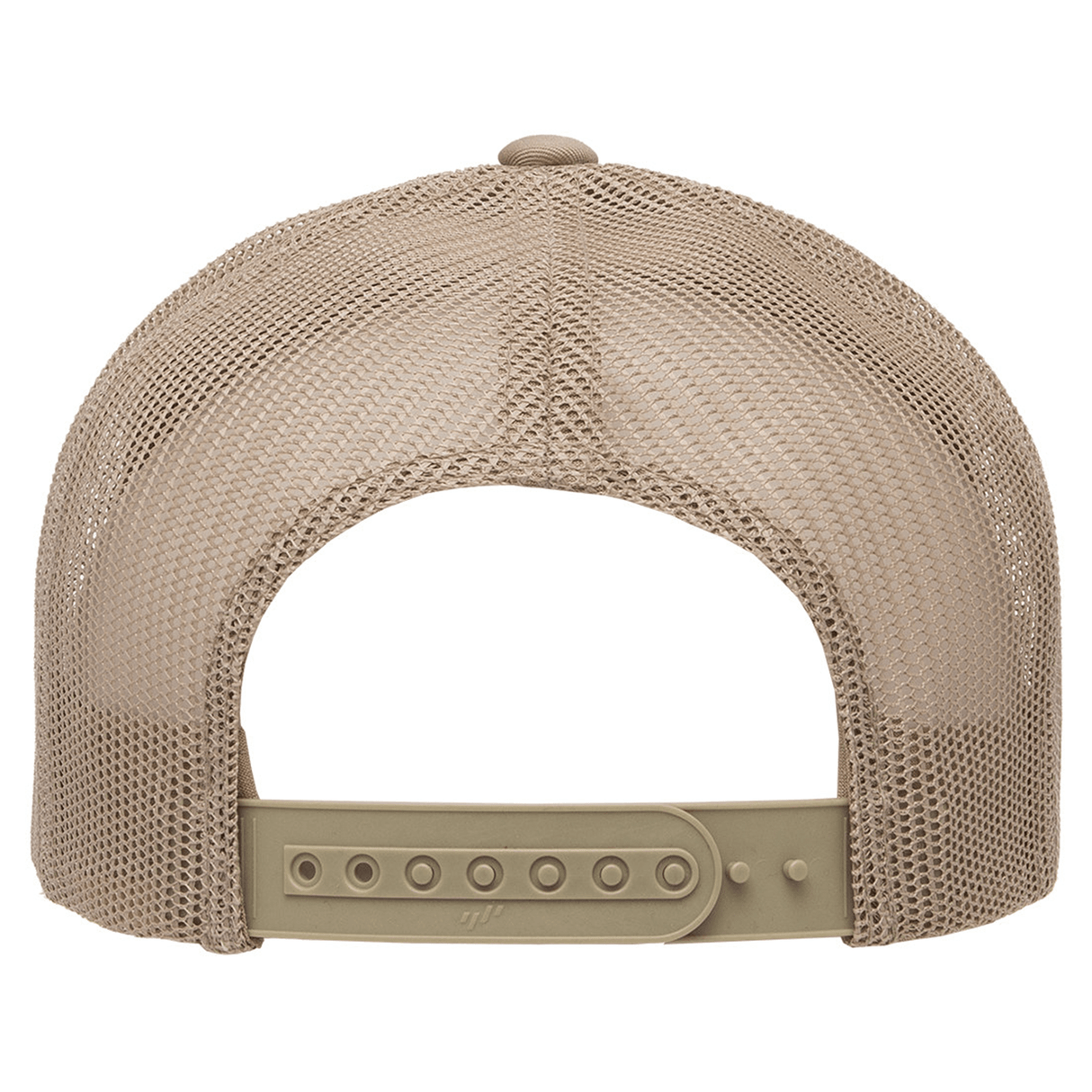 Back view of the S&S Activewear Retro Trucker Cap in beige mesh, featuring a classic style and adjustable snapback closure.