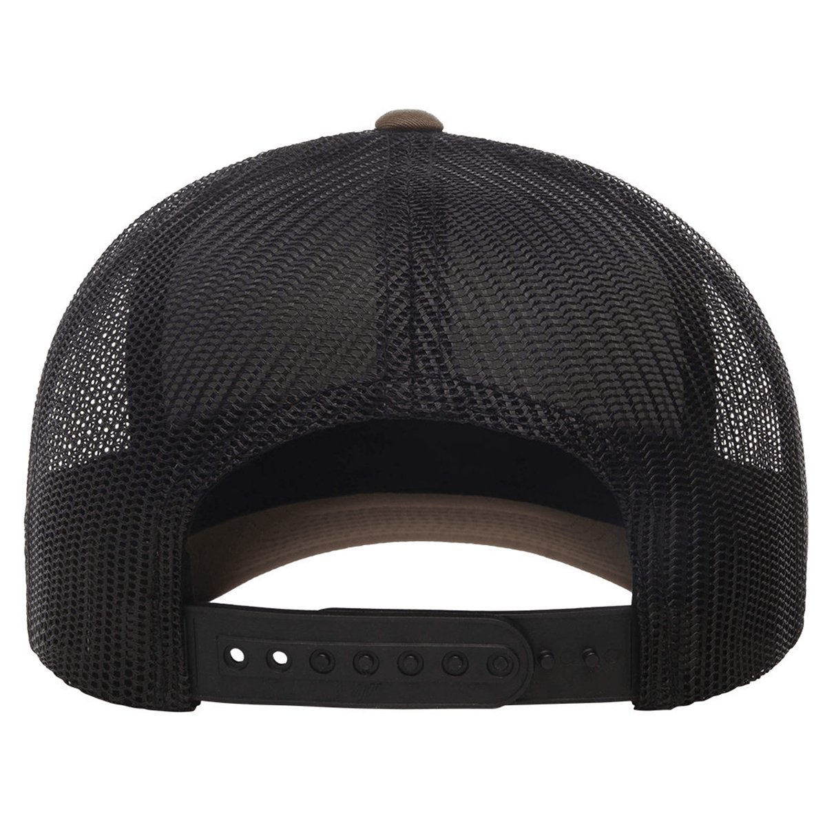 Back view of the S&S Activewear Retro Trucker Cap with black mesh and an adjustable snapback closure.