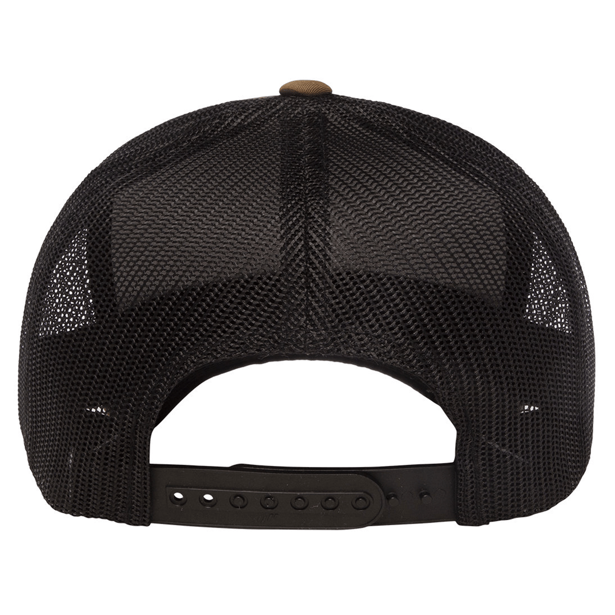 Back view of the S&S Activewear Retro Trucker Cap with black mesh and adjustable snapback closure.