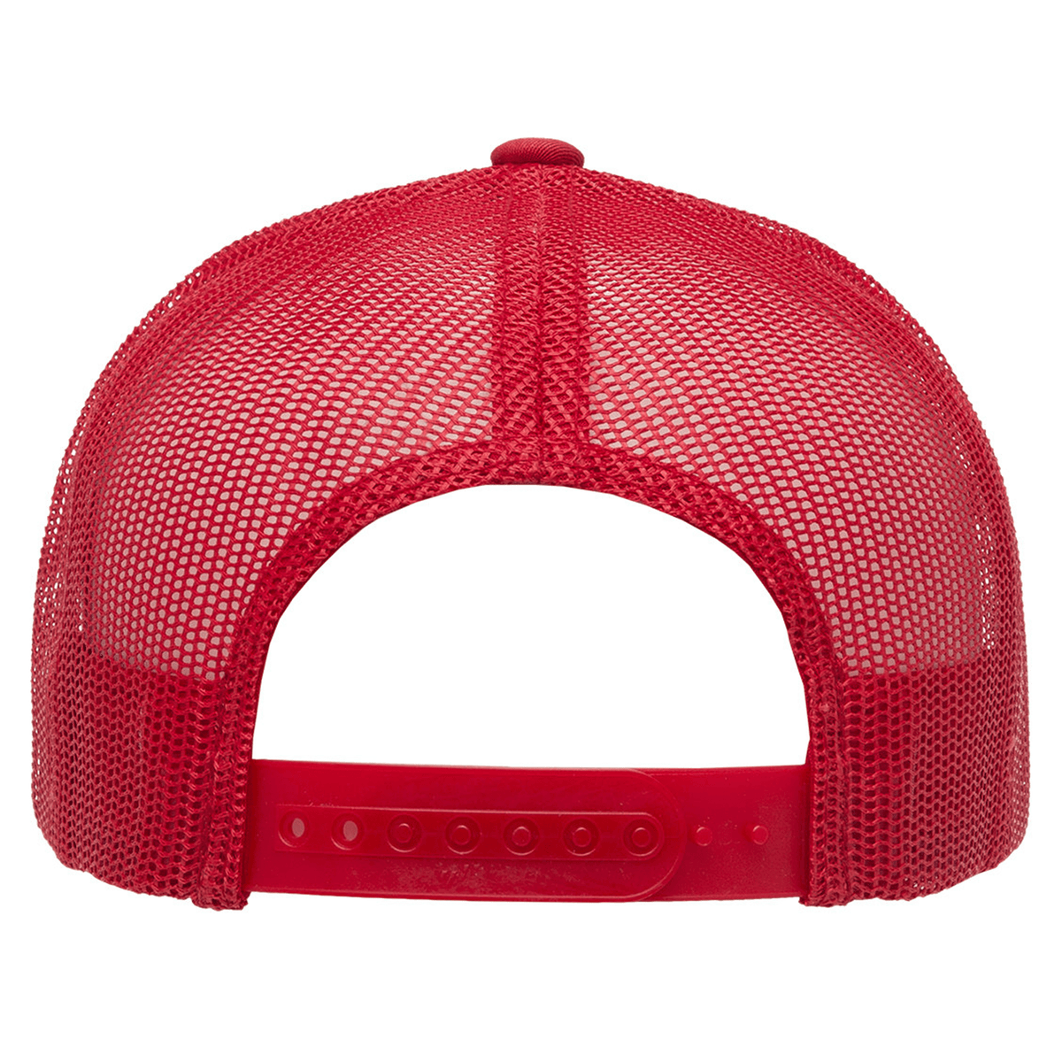 The Retro Trucker Cap by S&S Activewear is shown from the back, highlighting its adjustable snapback closure and open mesh design.
