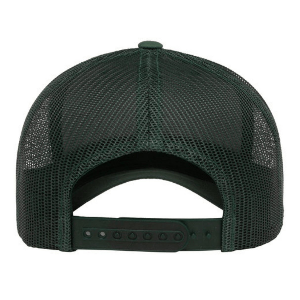 Rear view of the Leicester Tigers Retro Tucker Cap by EMB S&S Activewear in dark green, featuring an adjustable plastic snapback closure.
