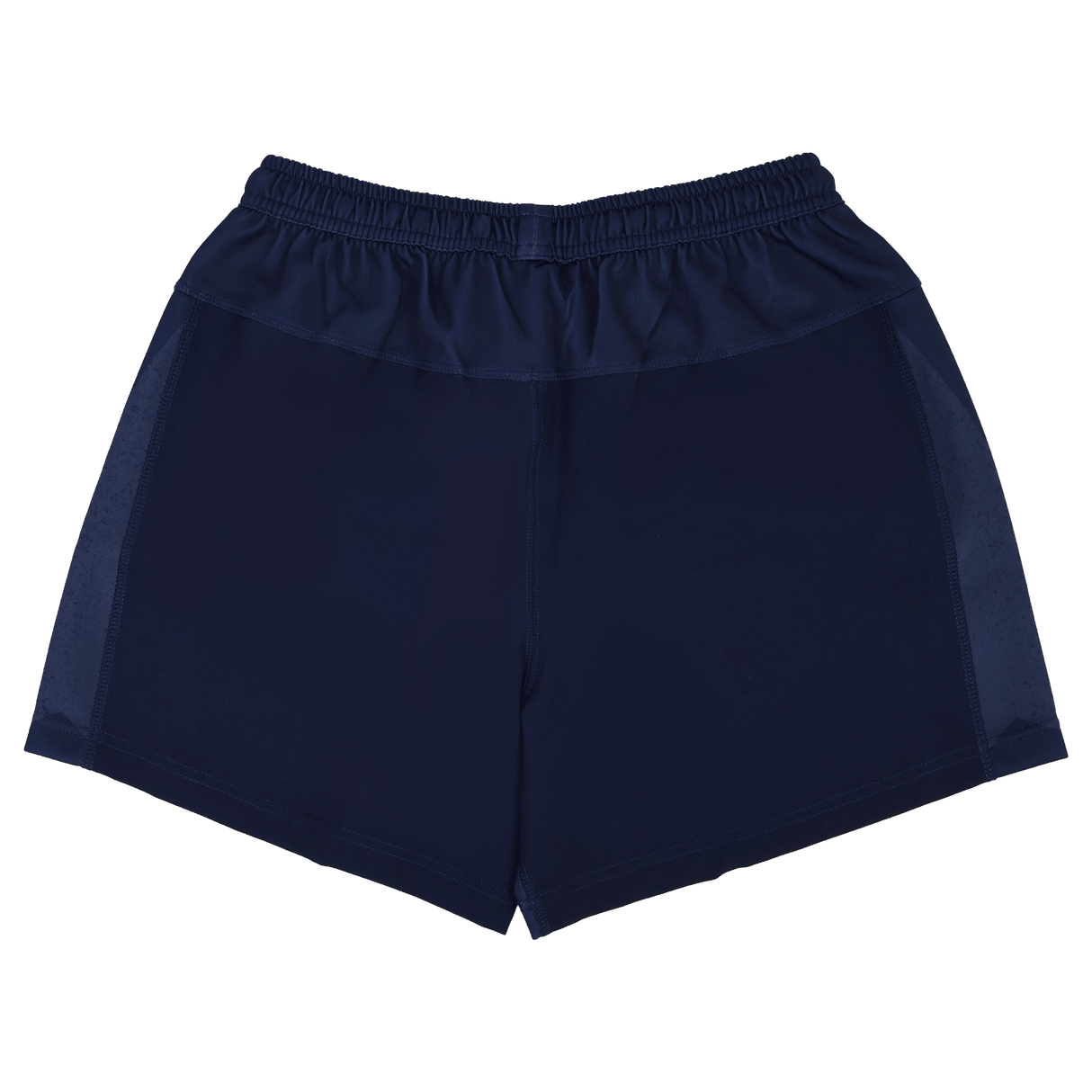 USA Rugby 24/25 Home Shorts by Macron in navy blue, featuring an elastic waistband and moisture-wicking fabric for cool comfort during intense play. Shown flat against a white background.