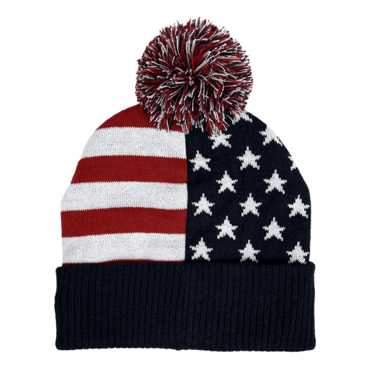 The USA Rugby 25 Pom-Pom Beanie by Macron features an American flag design with red and white stripes plus white stars on blue, making it the perfect way to show your USA pride.
