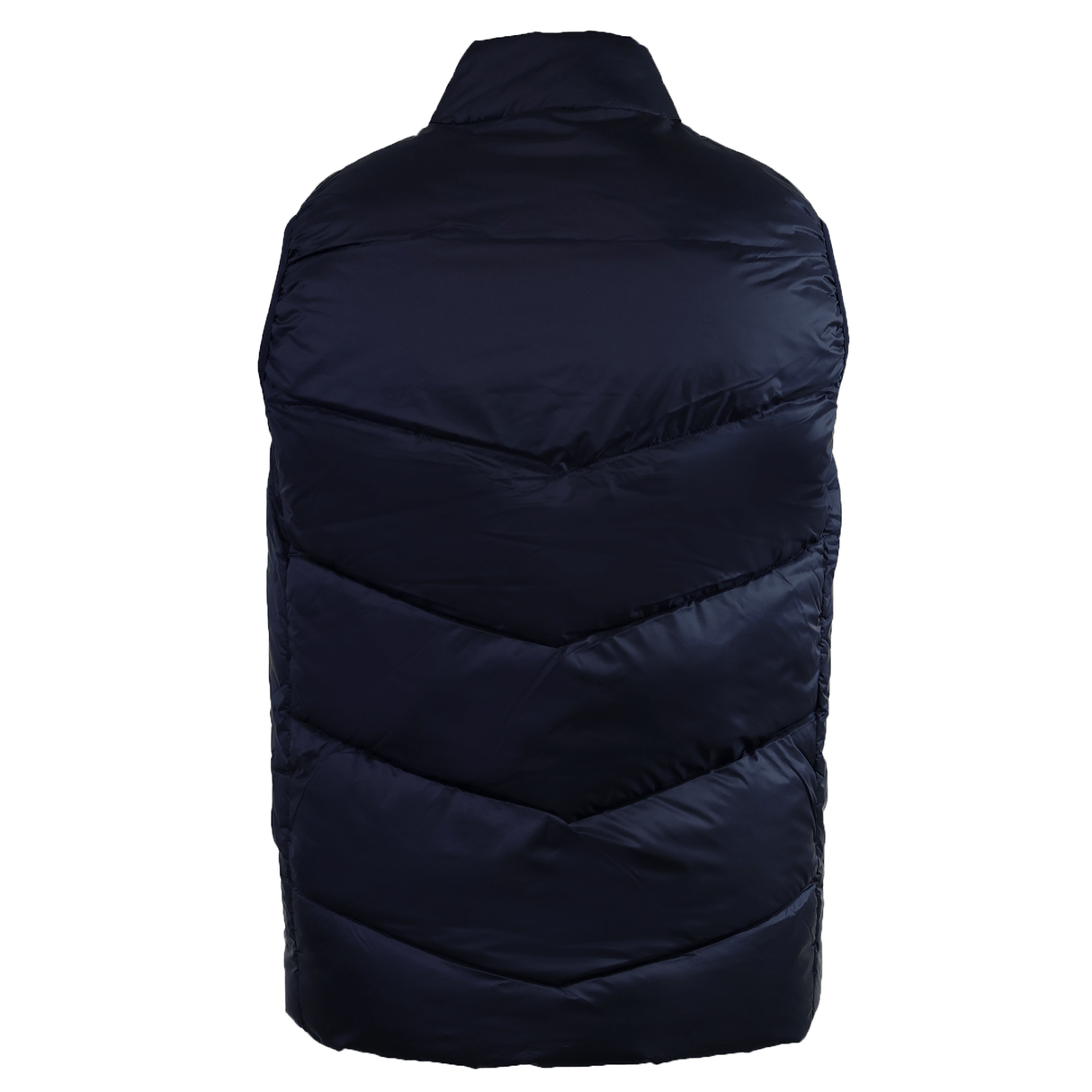 The USA Rugby 25/26 Padded Gilet by Macron, shown from the back, features a black chevron-quilted design and high collar. Style code: USAR 25/26.