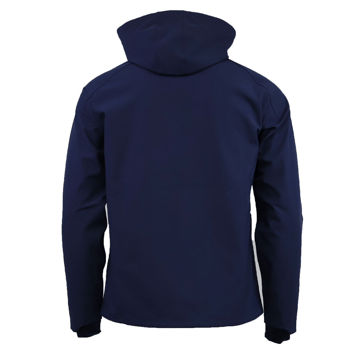 The USA Rugby 25/26 Athleisure Softshell Jacket by Macron is a navy blue, water-resistant jacket shown from the back, with long sleeves and a plain design.