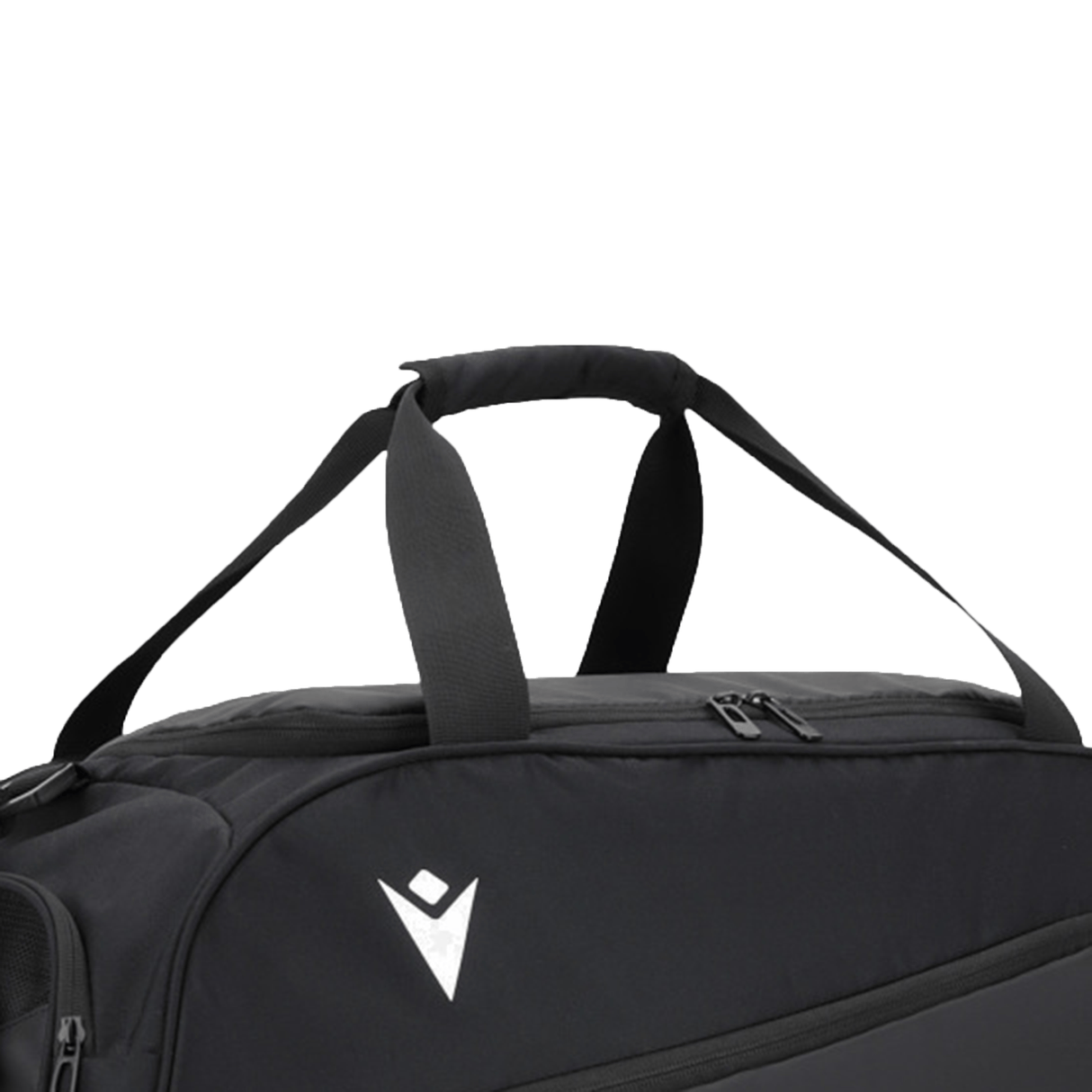 The USA Rugby 25/26 Athleisure Duffle Gym Bag by Macron features two carry handles, a zipper closure, and a white logo on the side, displayed against a white background.