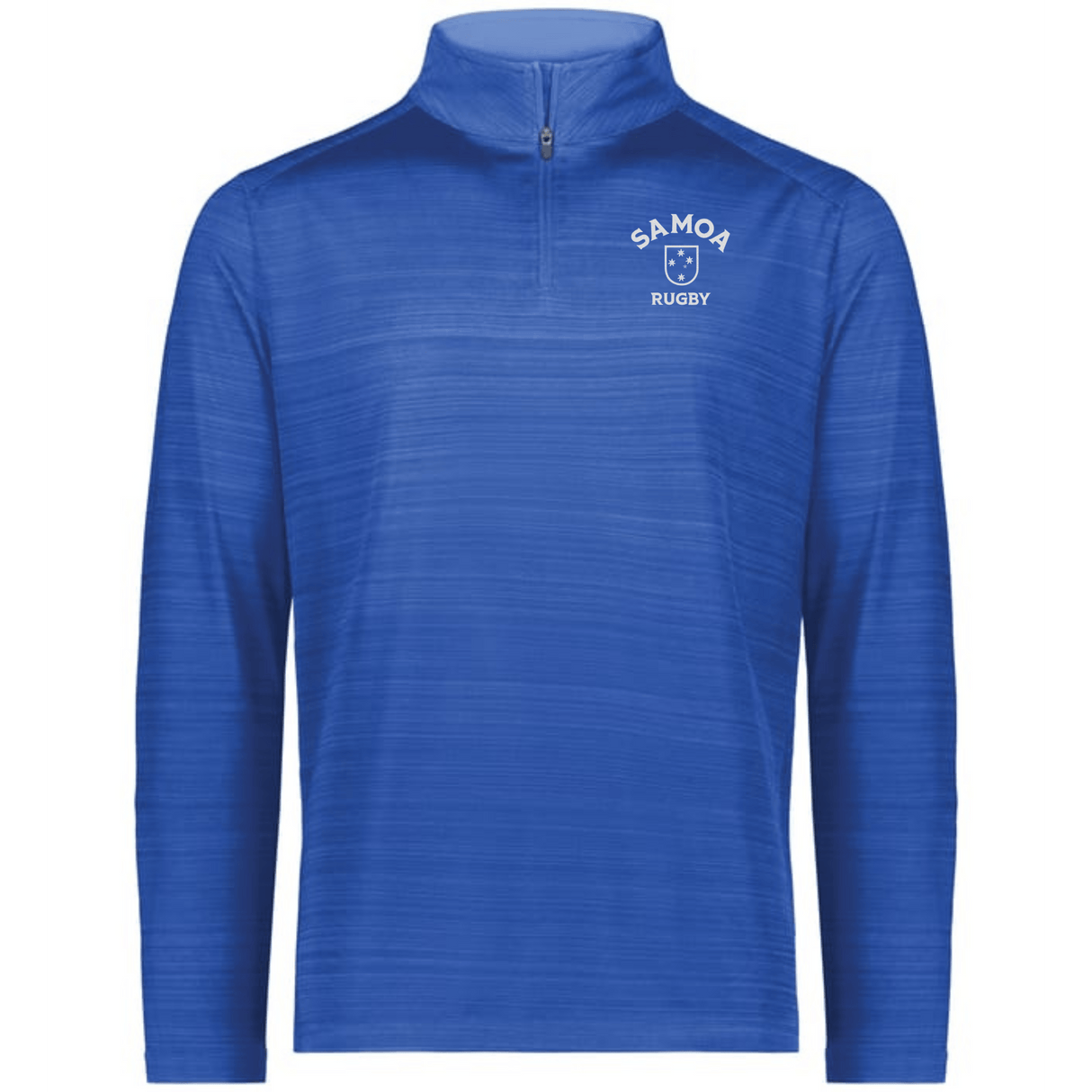 The EMB Augusta Nations of Rugby Samoa Pursuit 1/4 Zip Pullover features "SAMOA RUGBY" and a white shield logo on the left chest—ideal for rugby fans.