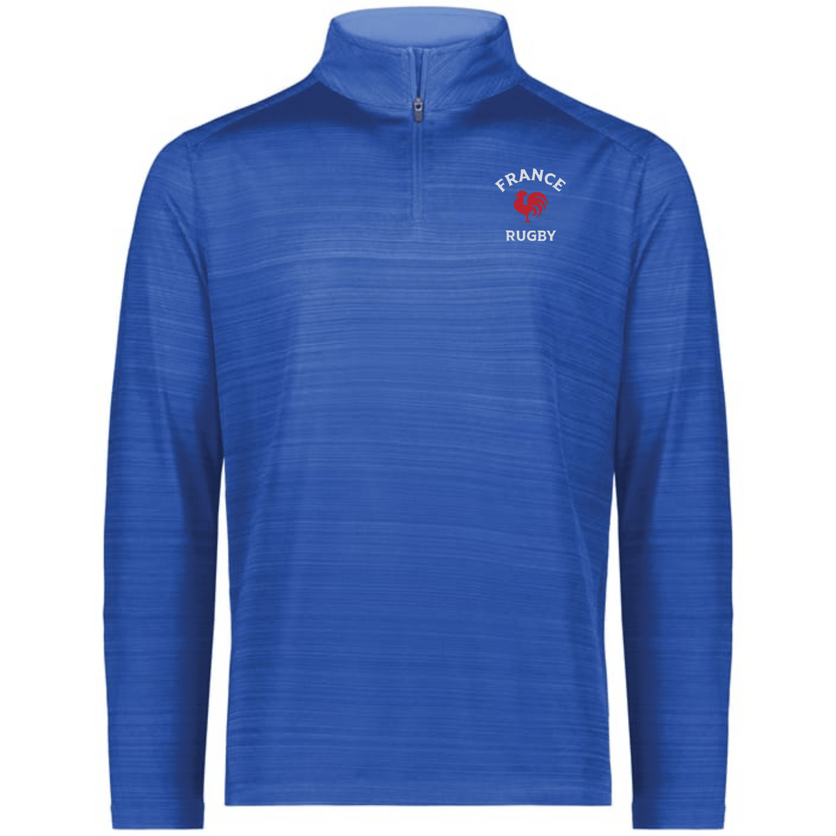 The EMB Augusta Nations of Rugby France Pursuit 1/4 Zip Pullover features “FRANCE RUGBY” and a red rooster logo embroidered on the left chest, celebrating French rugby heritage with classic style.