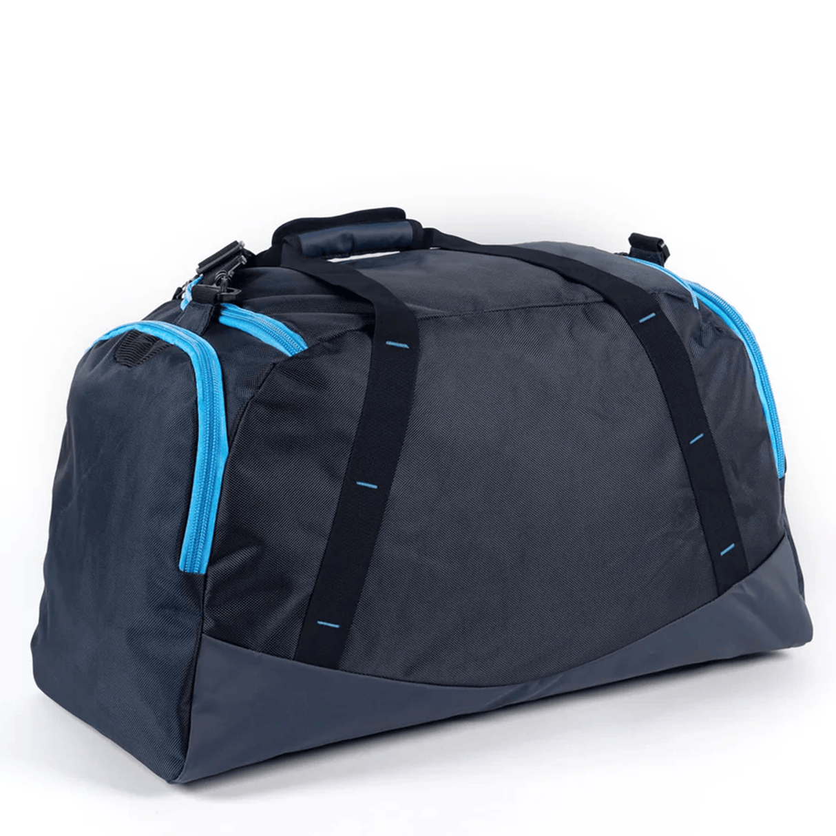 The Gilbert Club Player V4 Holdall Duffle Bag by Gilbert features a large dark gray design with light blue zippers and black handles, shown against a plain white background.