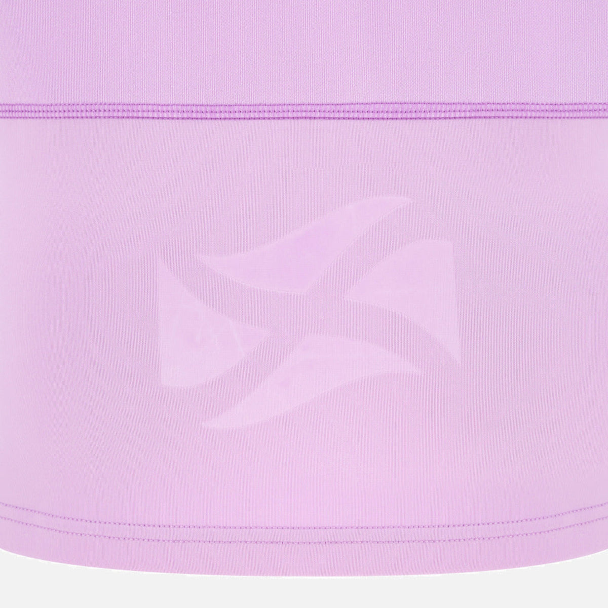 Close-up of the Scotland 25/26 Replica Away Jersey by Macron shows light purple fabric with a subtle abstract logo woven near a stitched seam.