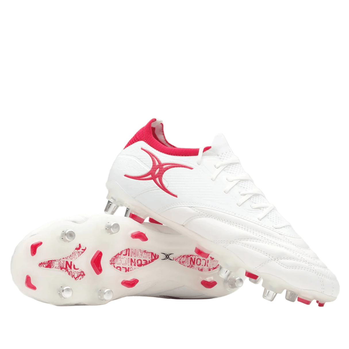 The Gilbert Icon Players 6S - White football shoes by Gilbert, designed for elite players, deliver top performance and control on soft ground.