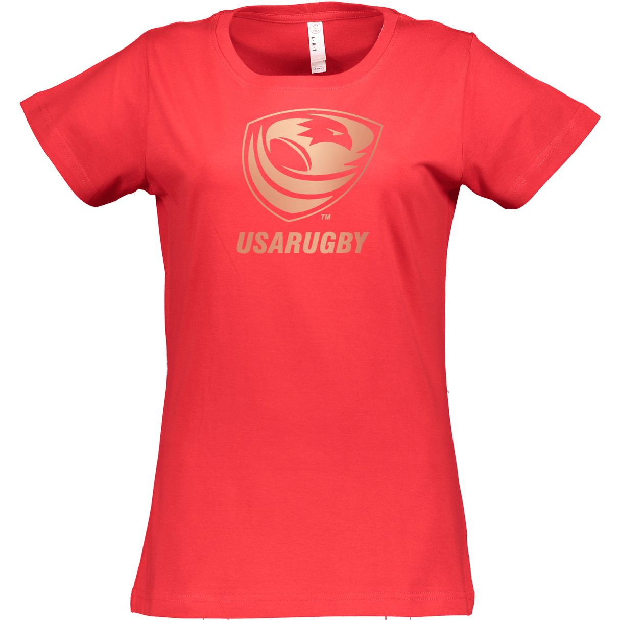 Women's USA Rugby Bronze Supersoft T-Shirt by WRS LAT featuring the USA Rugby logo and text in light gold.