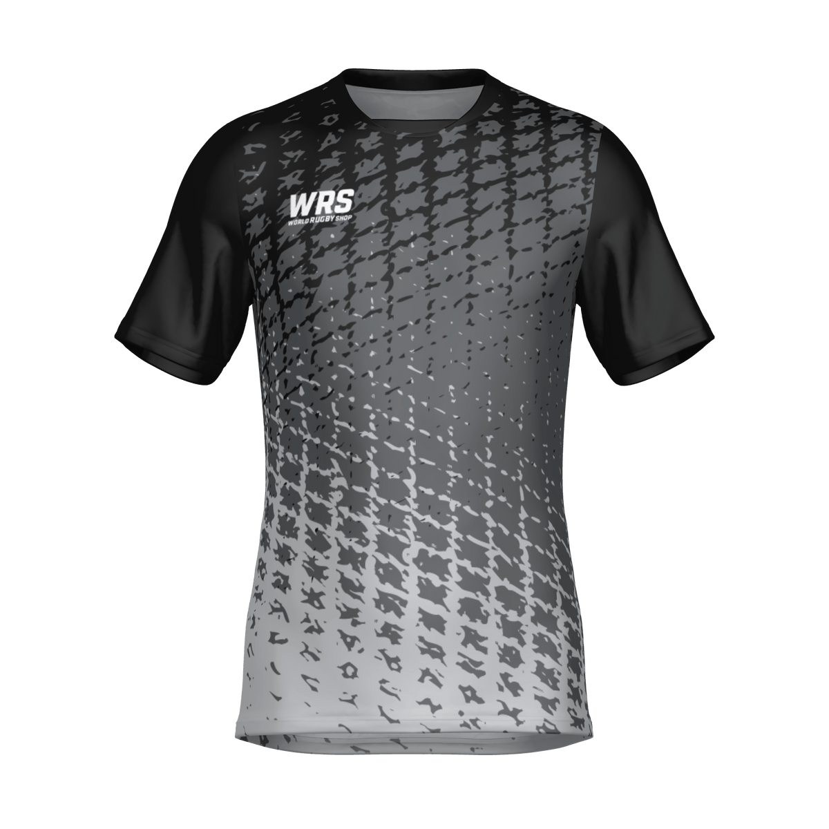 The Teamatical WRS Mens Pro Jersey - Crosshatch features short sleeves, a black and gray diagonal crosshatch pattern, and "WRS" text on the left chest.