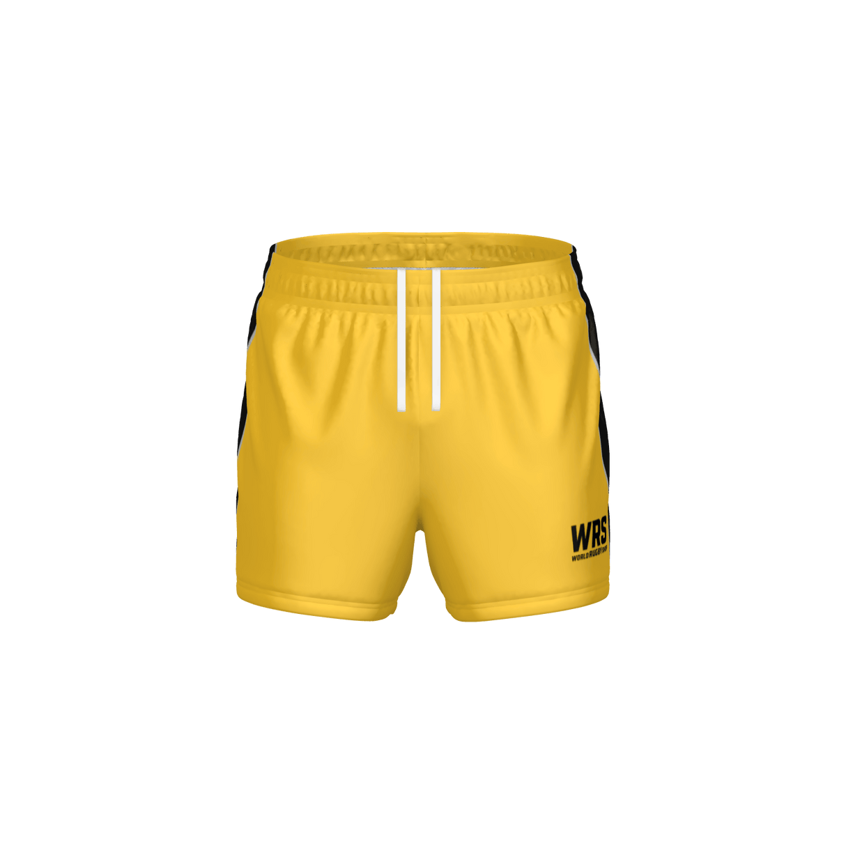 Yellow shorts with black accents on a white background
