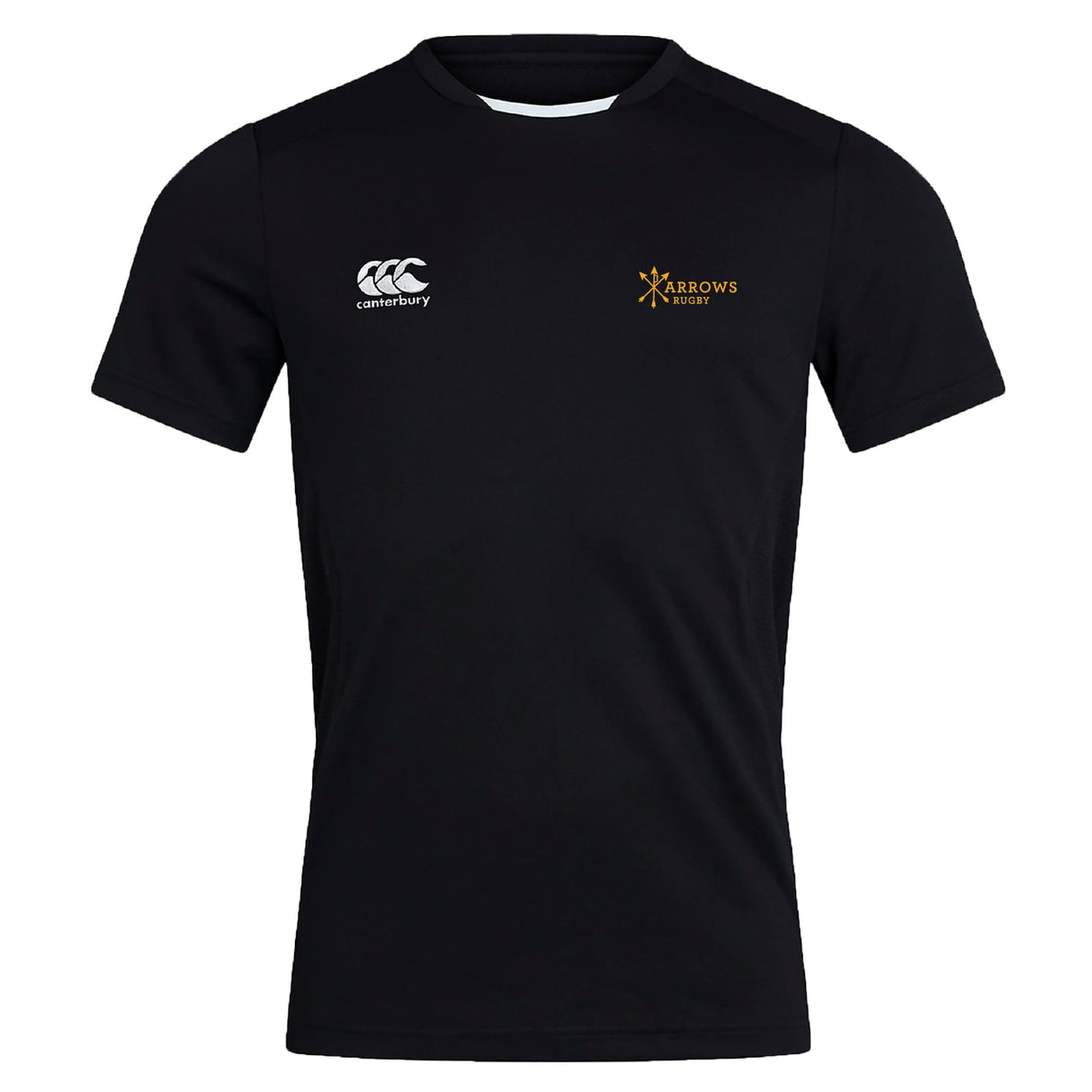 The Arrows Rugby Club Club Dry Tee by EMB Canterbury features the Canterbury logo on the right chest, Arrows Rugby logo on the left, and Vapodri Technology for superior moisture wicking and comfort.